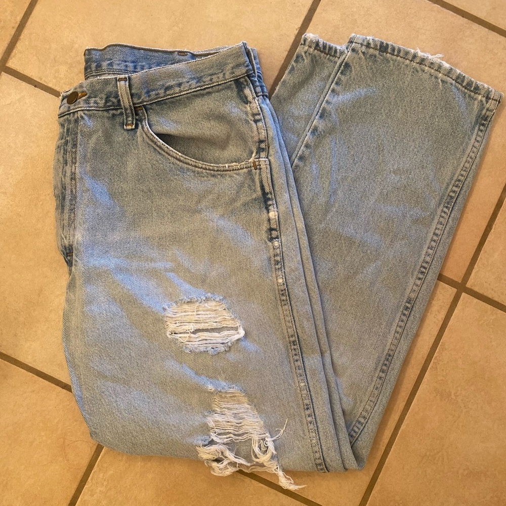 Men Rustler natural worn distressed jeans 36X30